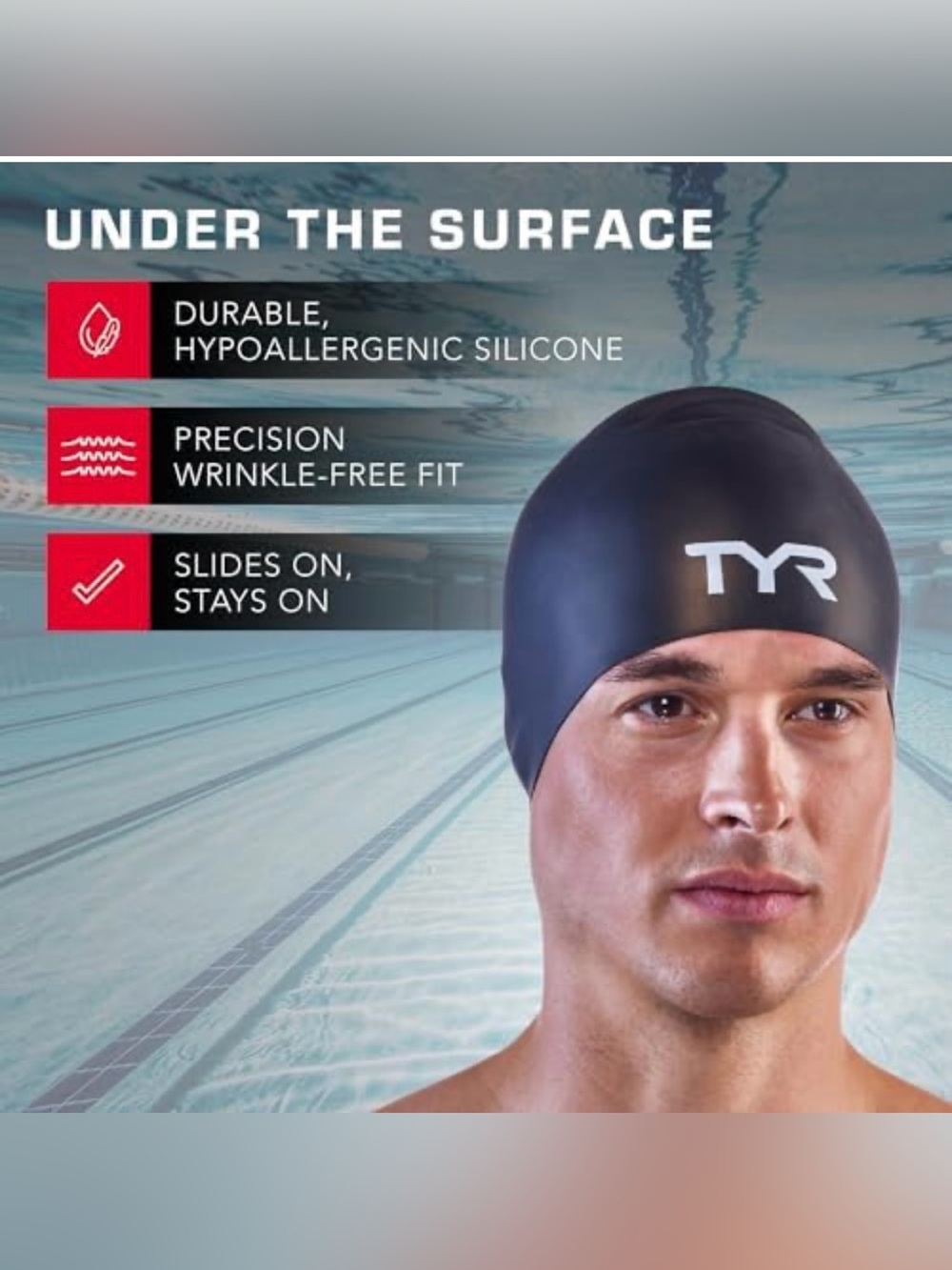 TYR Black Wrinkle Free Silicone Swim Cap
